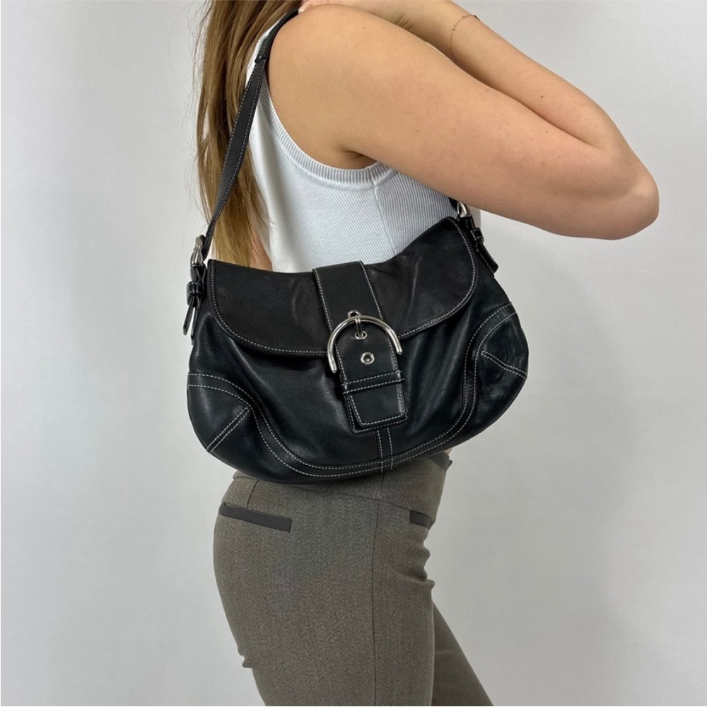 Vintage Coach Black Leather Shoulder Bag with Silver Accents - Picture 12 of 14